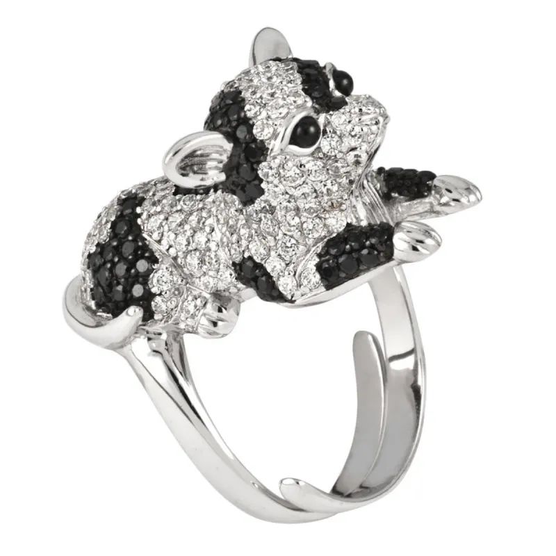 Zirconia Studded Spotted Chihuahua Sterling Silver Adjustable Ring sold by Old Glory