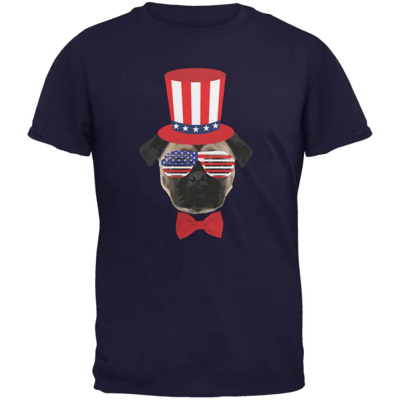 4th of July Funny Pug Navy Adult T-Shirt sold by Old Glory