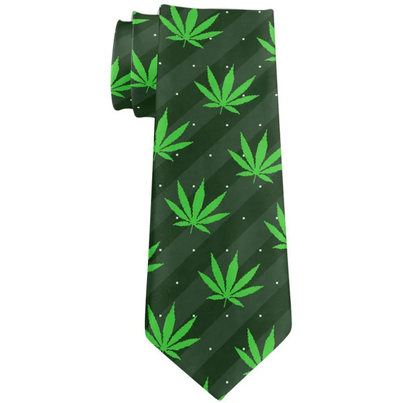 Pot Leaf In Your Face Green Stripes Pattern All Over Neck Tie sold by Old Glory