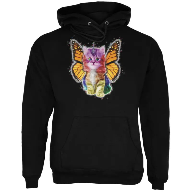 Rainbow Butterfly Unicorn Kitten Black Adult Hoodie sold by Old Glory