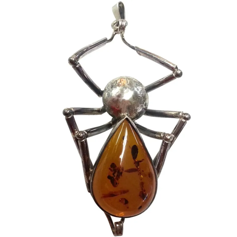 Amber Spider Sterling Silver Pendant sold by Old Glory