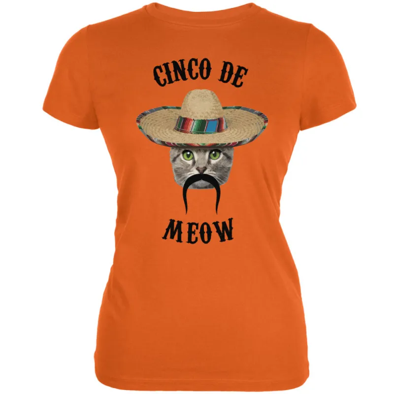 Funny Cat Cinco de Mayo Meow Orange Juniors Soft T-Shirt sold by Old Glory