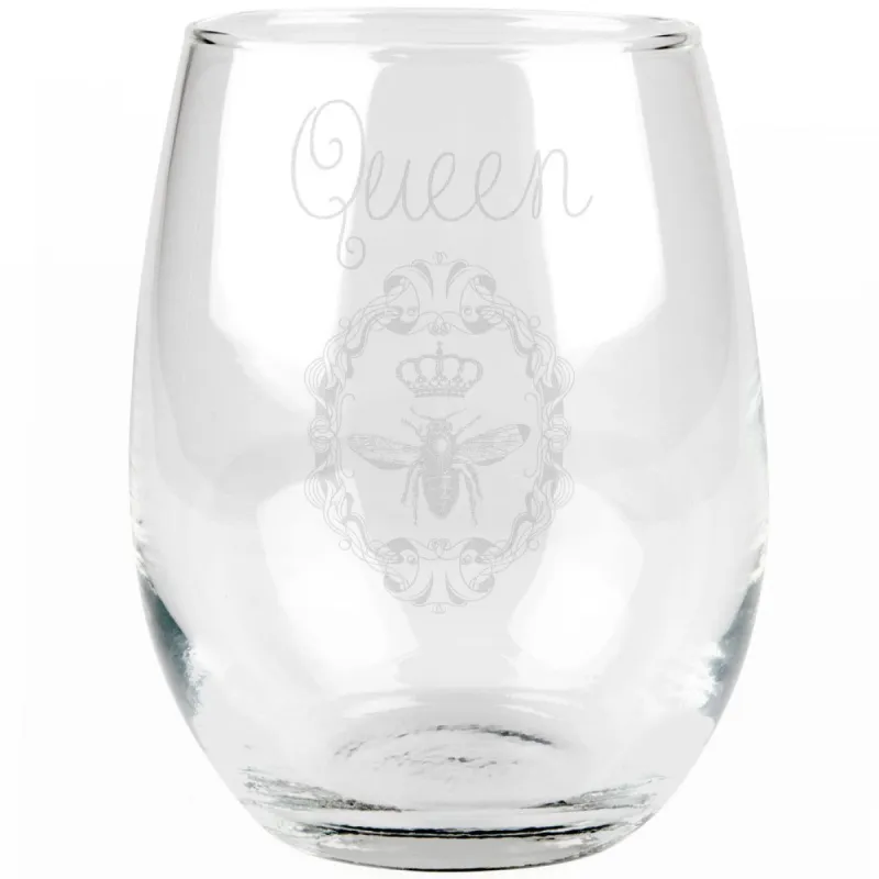 Queen Bee Etched Stemless Wine Glass sold by Old Glory