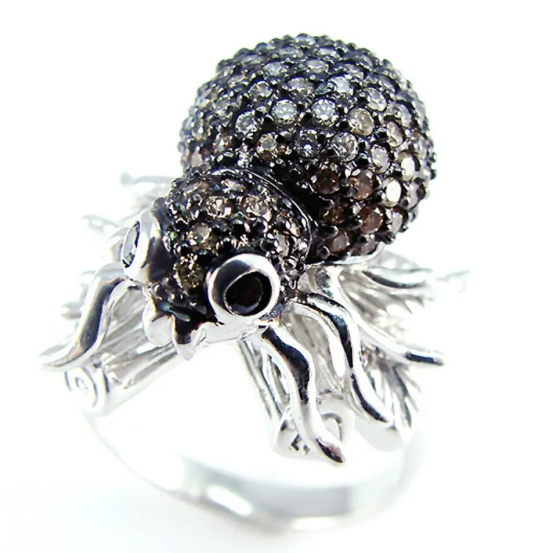 Zirconia Studded Spider Sterling Silver Ring sold by Old Glory