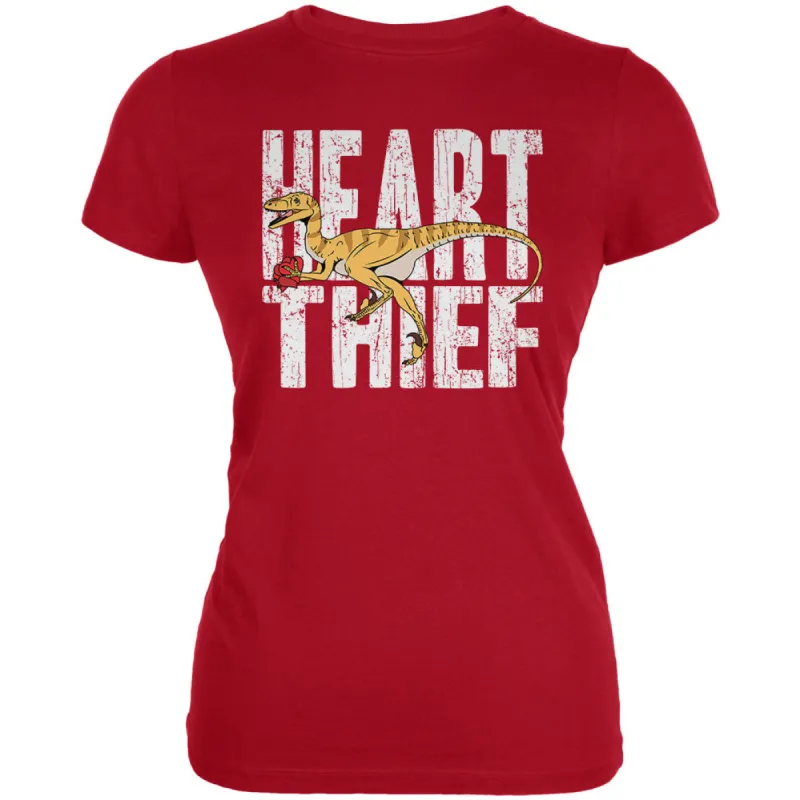 Valentine's Day Velociraptor Heart Thief Dino Juniors Soft T Shirt sold by Old Glory