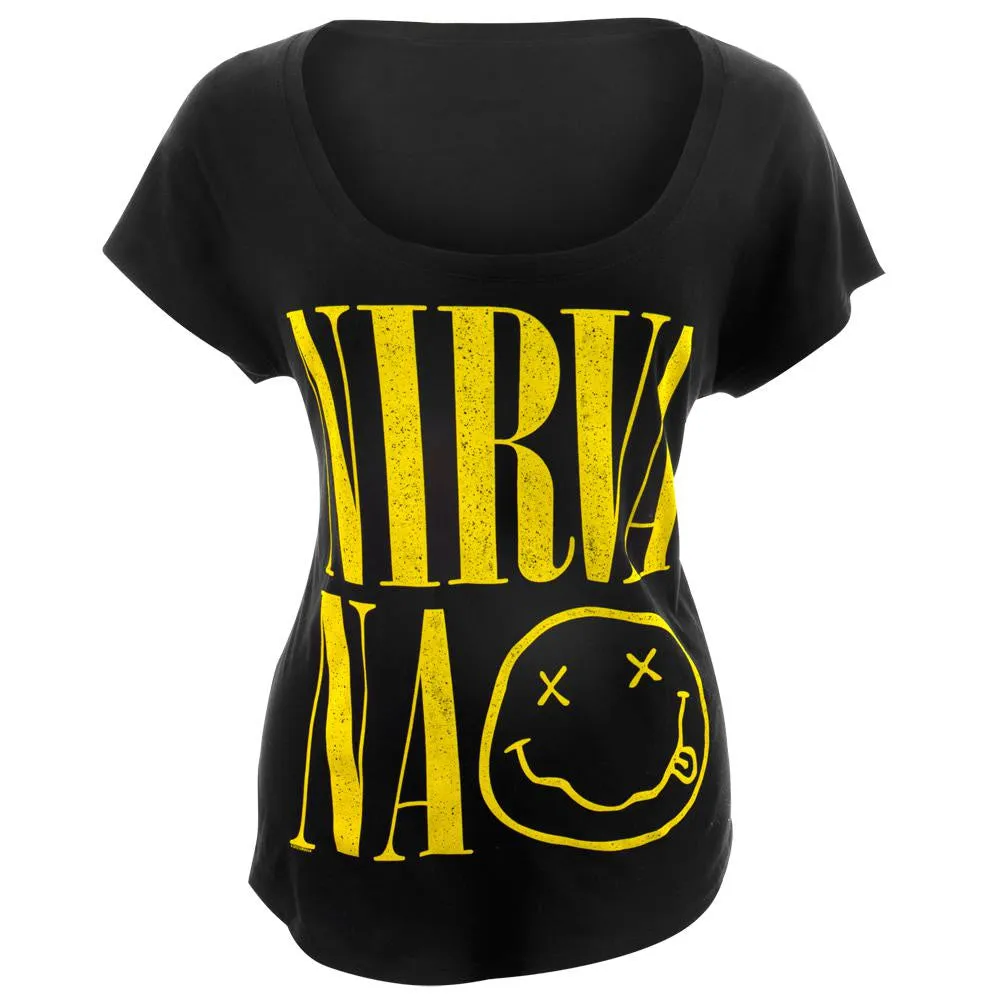 Nirvana - Smiley Juniors Dolman T-Shirt sold by Old Glory