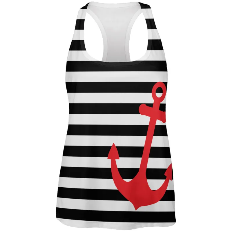 Anchor Stripes Black & White All Over Womens Work Out Tank Top sold by Old Glory