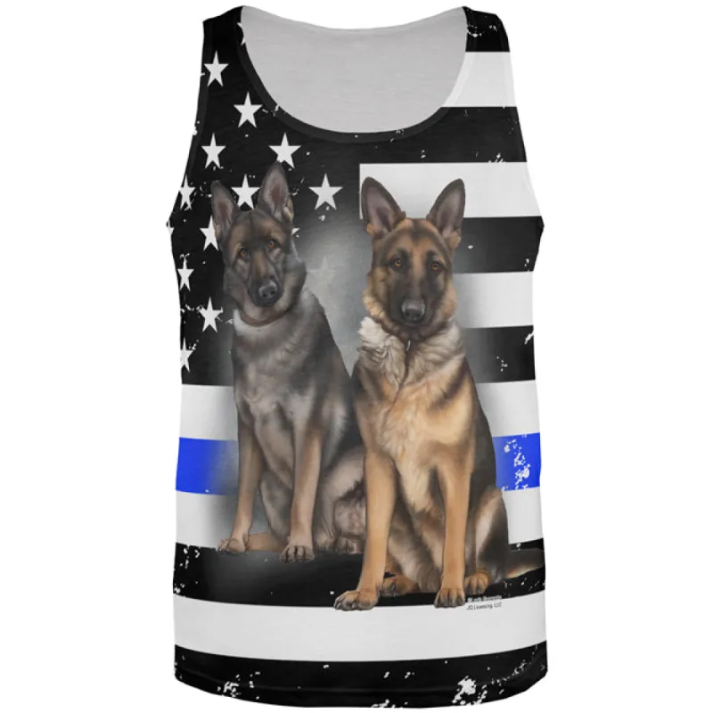 Thin Blue Line K9 Unit German Shepherd Live Forever All Over Mens Tank Top sold by Old Glory