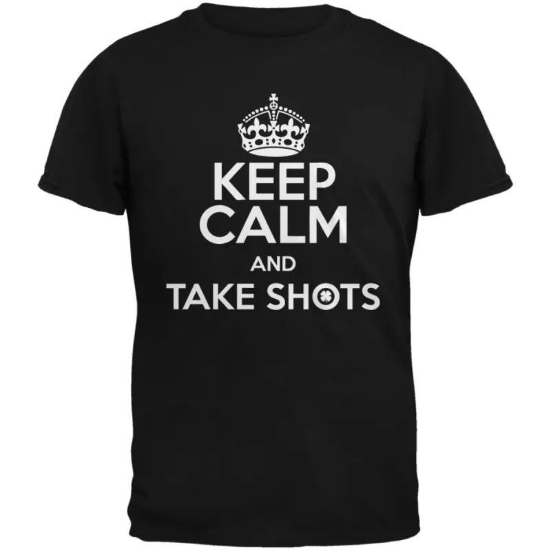 Keep Calm Take Shots Black Adult T-Shirt sold by Old Glory