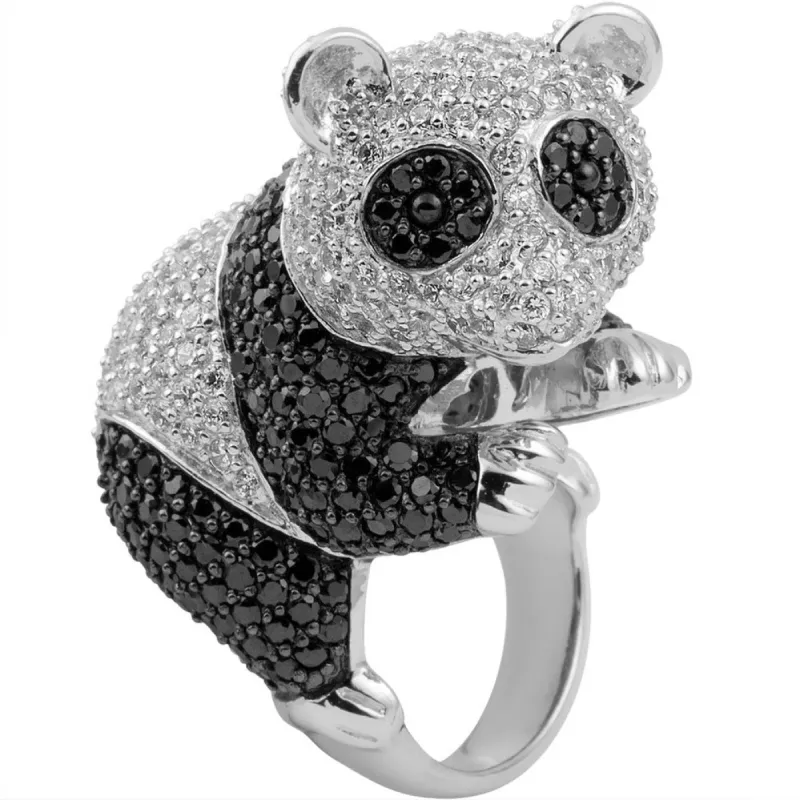 Zirconia Studded Panda Bear Sterling Silver Ring sold by Old Glory
