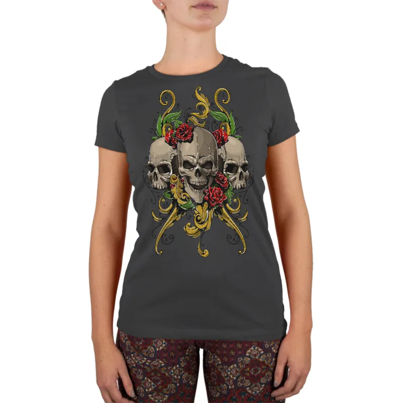 Skulls and Roses Tattoo Juniors Soft T Shirt sold by Old Glory