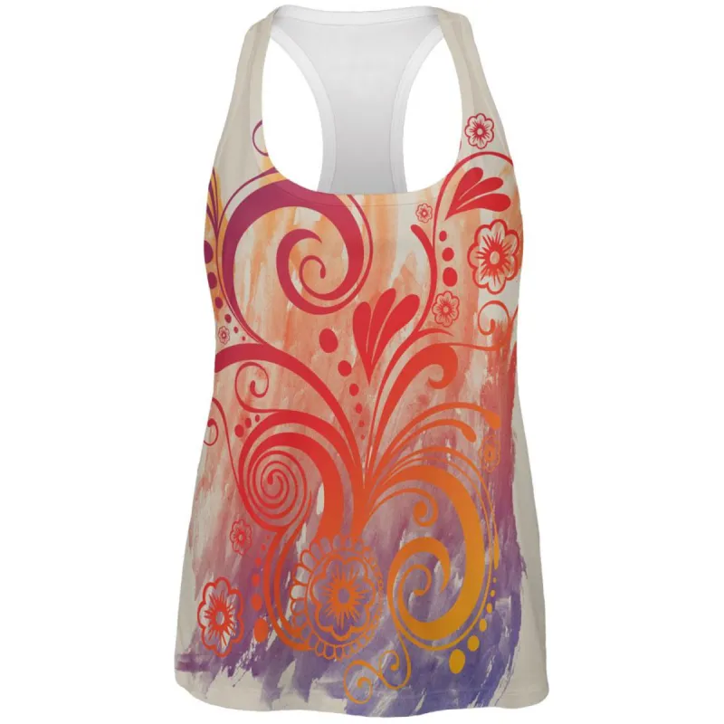 Henna Rainbow Watercolor Paint Swirls All Over Womens Work Out Tank Top sold by Old Glory