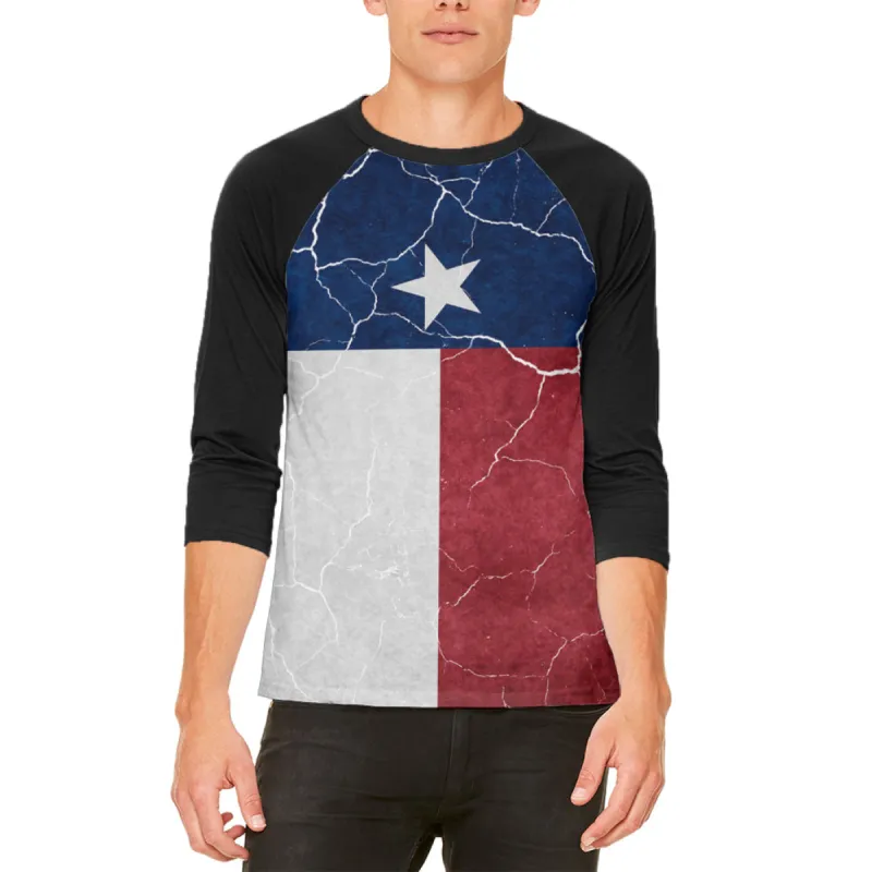 Distressed Texas Flag Mens Raglan T Shirt made by Old Glory