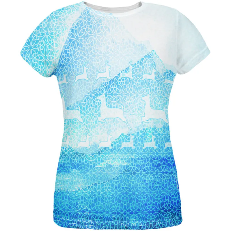 Not An Ugly Christmas Sweater Winter Mountains Deer All Over Womens T Shirt sold by Old Glory