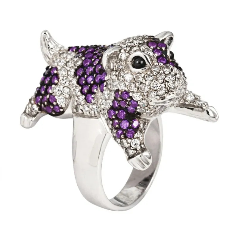 Zirconia Studded Guinea Pig Sterling Silver Ring sold by Old Glory