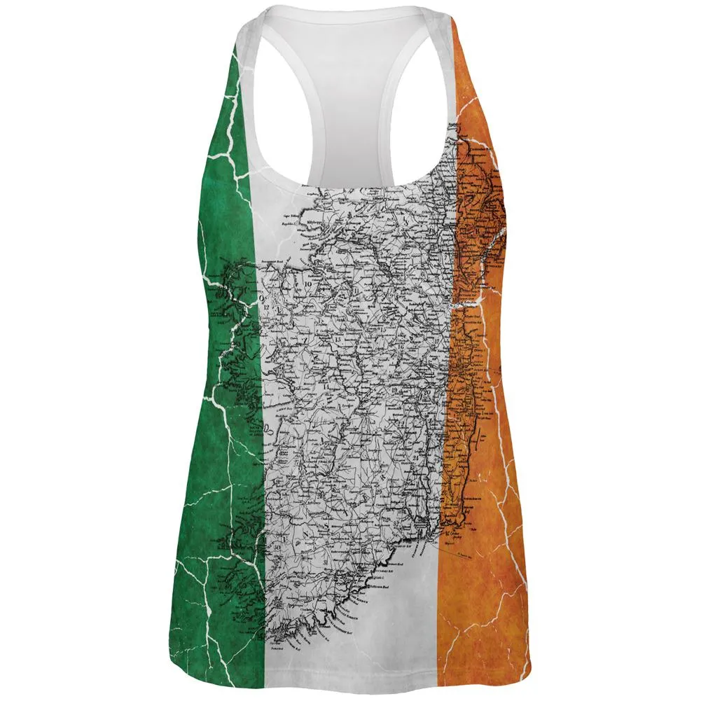 St Patrick's Day Vintage Irish Map Flag Distressed All Over Womens Work Out Tank Top sold by Old Glory