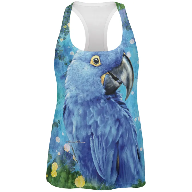 Blue Hyacinth Macaw Splatter All Over Womens Work Out Tank Top sold by Old Glory