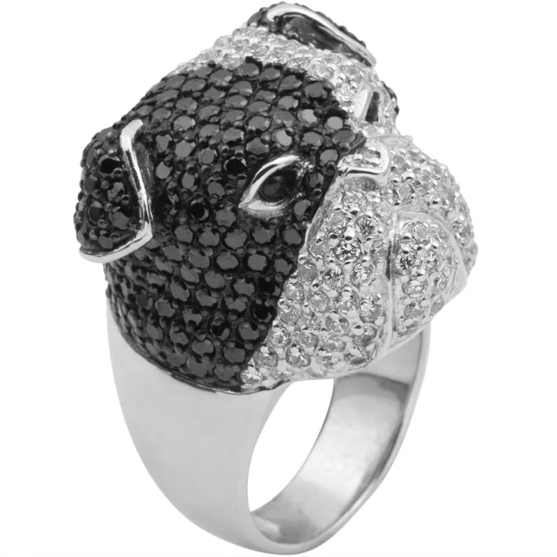 Zirconia Studded Bulldog Sterling Silver Ring sold by Old Glory