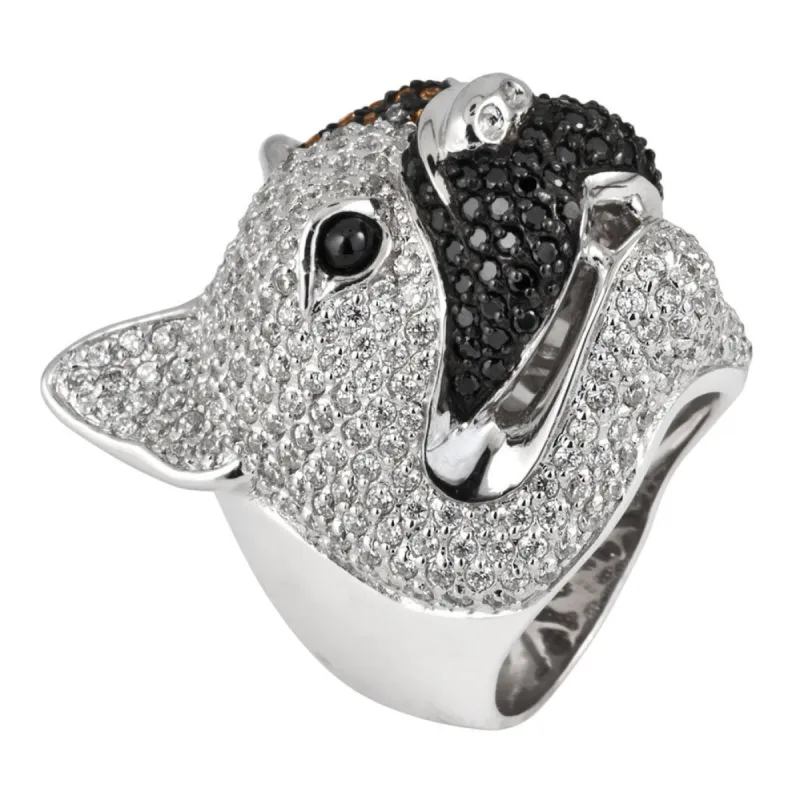 Zirconia Studded Boston Terrier Face Sterling Silver Ring sold by Old Glory