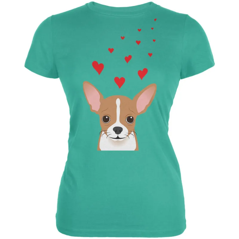 Valentine's Day Chihuahua Love Hearts Teal Juniors Soft T-Shirt sold by Old Glory