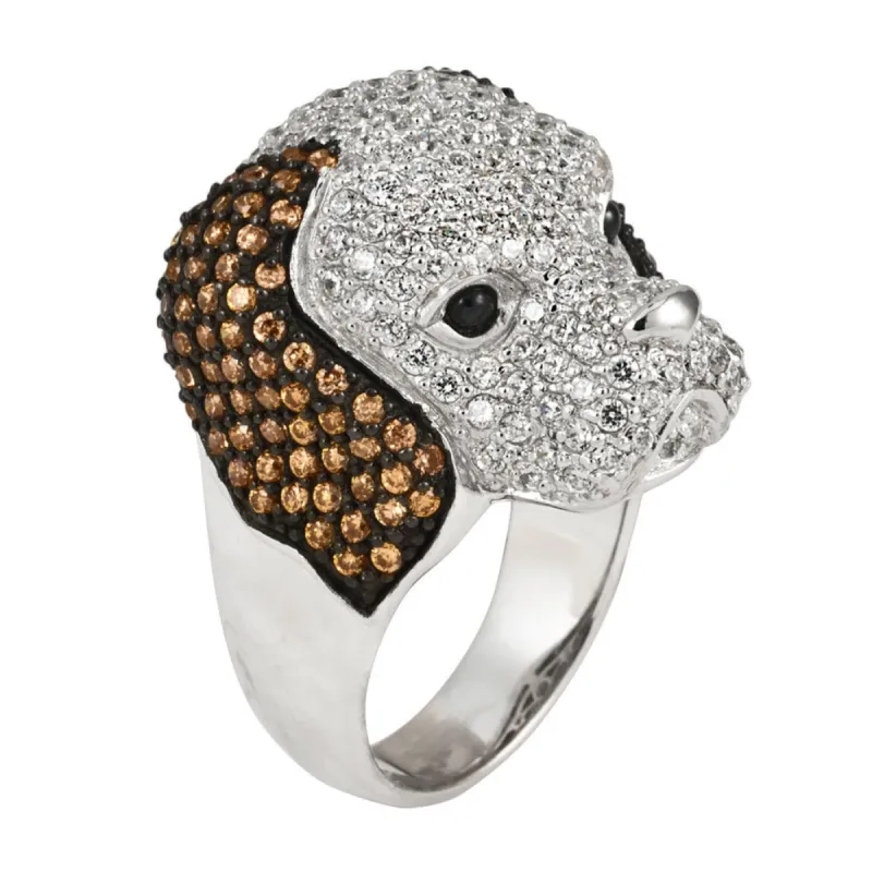 Zirconia Studded Dog Sterling Silver Ring sold by Old Glory