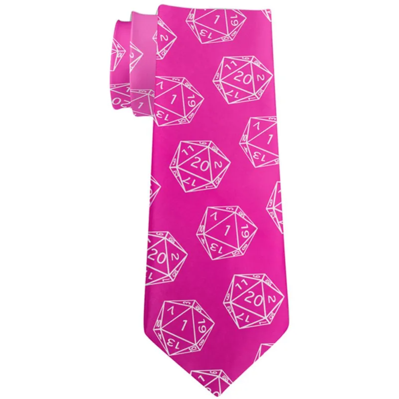 D20 Gamer Critical Hit and Fumble Pink Pattern All Over Neck Tie sold by Old Glory