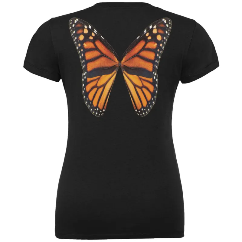 Monarch Butterfly Wings Costume Black Juniors V-Neck T-Shirt sold by Old Glory