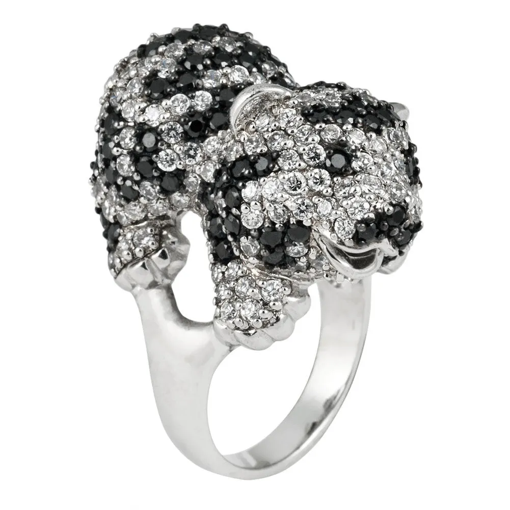 Zirconia Studded Tiger Cub Sterling Silver Ring sold by Old Glory