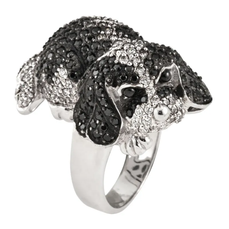 Zirconia Studded Beagle Sterling Silver Ring sold by Old Glory