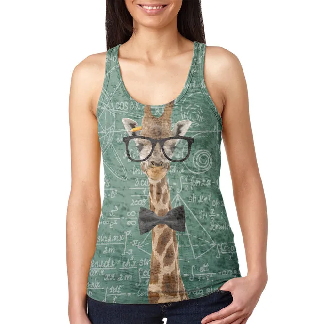Giraffe Geek Math Formulas Juniors Burnout Racerback Tank Top sold by Old Glory