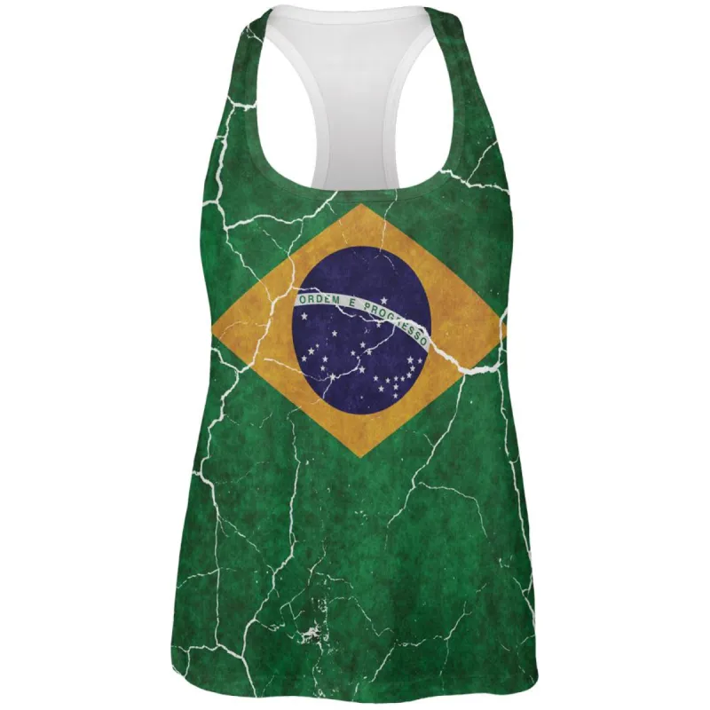 Distressed Brazilian Flag All Over Womens Work Out Tank Top sold by Old Glory