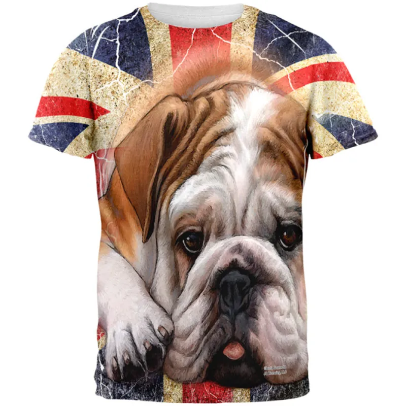 English Bulldog Union Jack Flag Live Forever All Over Mens T Shirt sold by Old Glory