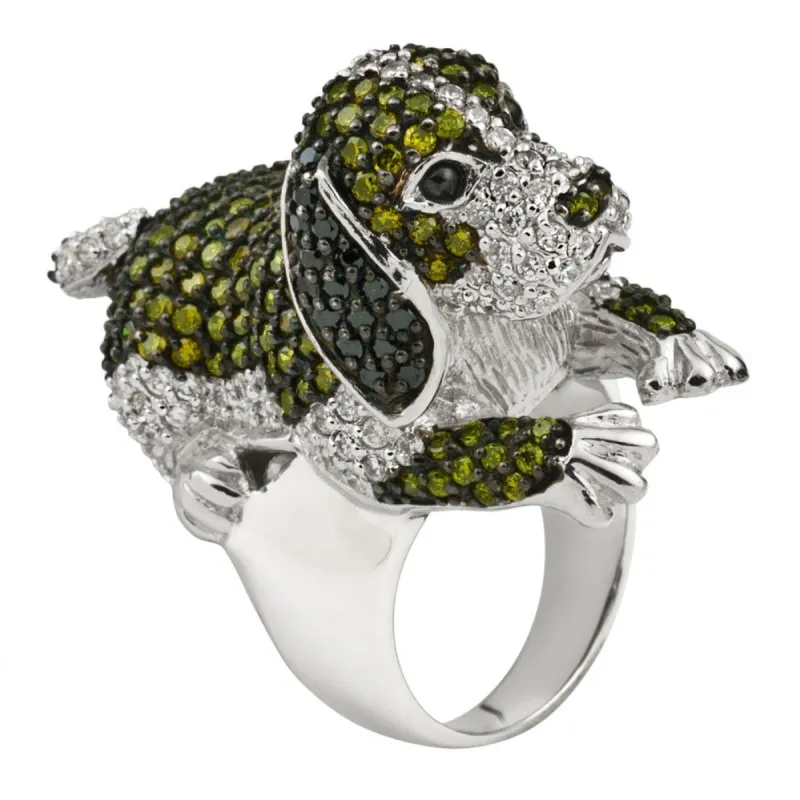 Green Zirconia Studded Beagle Sterling Silver Ring sold by Old Glory