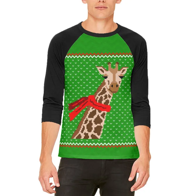 Ugly Christmas Sweater Big Giraffe Scarf Mens Raglan T Shirt sold by Old Glory