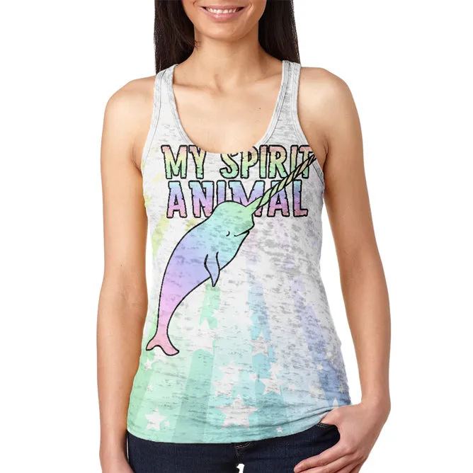 My Spirit Animal Narwhal Unicorn Of The Sea Pastel Juniors Burnout Racerback Tank Top sold by Old Glory