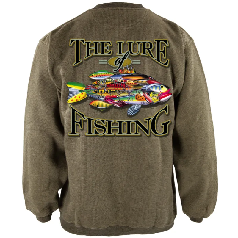 The Lures Of FIshing Henley Mens Pullover Sweatshirt sold by Old Glory
