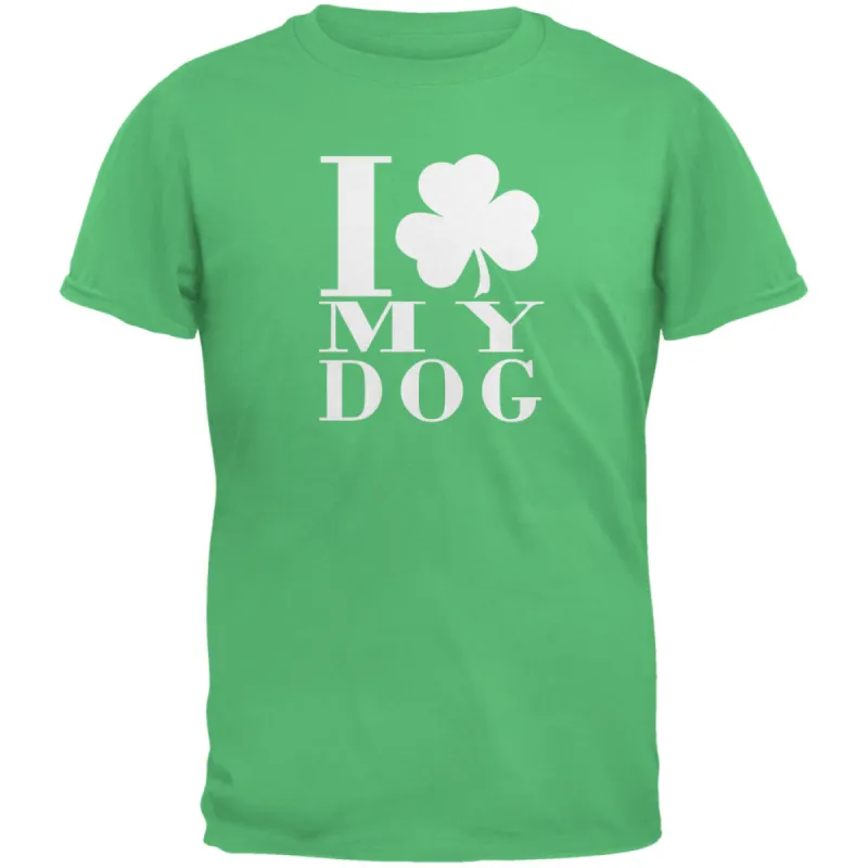 St Patricks Day Shamrock Love My Dog Irish Green Adult T-Shirt sold by Old Glory