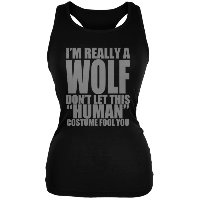 Halloween Human Wolf Costume Black Juniors Soft Tank Top sold by Old Glory