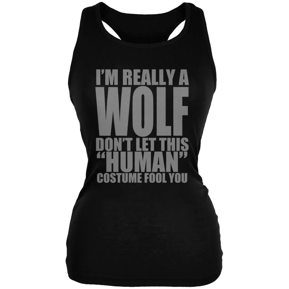 Halloween Human Wolf Costume Black Juniors Soft Tank Top sold by Old Glory