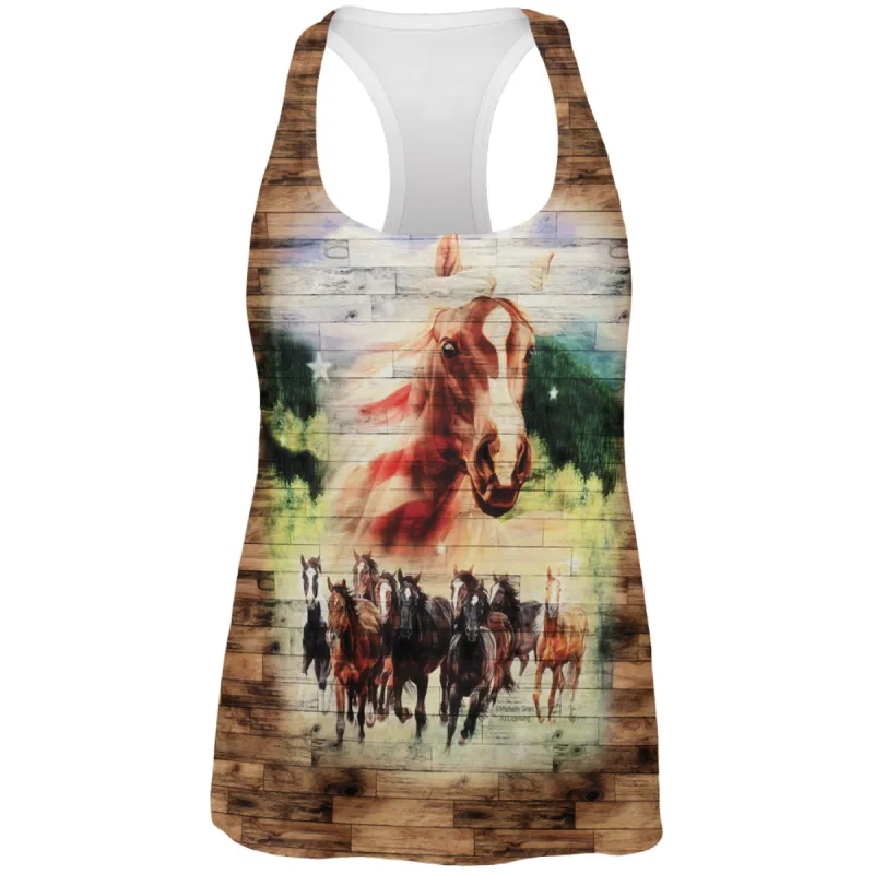 4th of July Wild Horse Mustang Patriot All Over Womens Work Out Tank Top sold by Old Glory