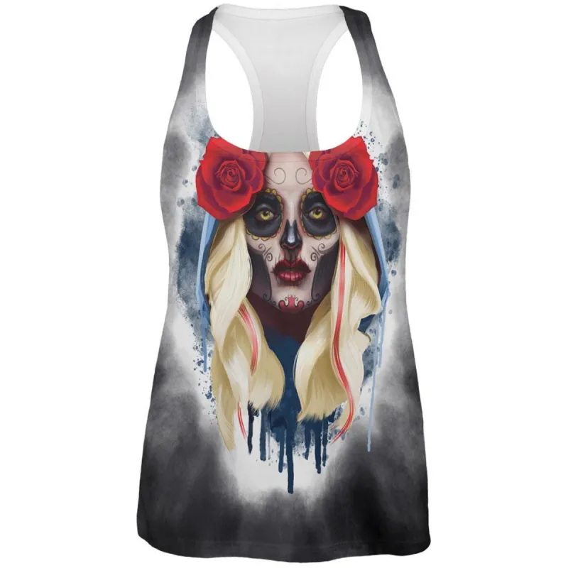 Sugar Skull Girl All Over Womens Racerback Tank Top sold by Old Glory