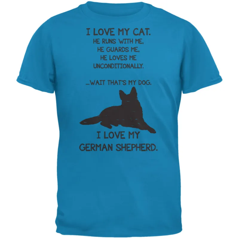I Love My German Shepherd Boy Sapphire Blue Adult T-Shirt sold by Old Glory