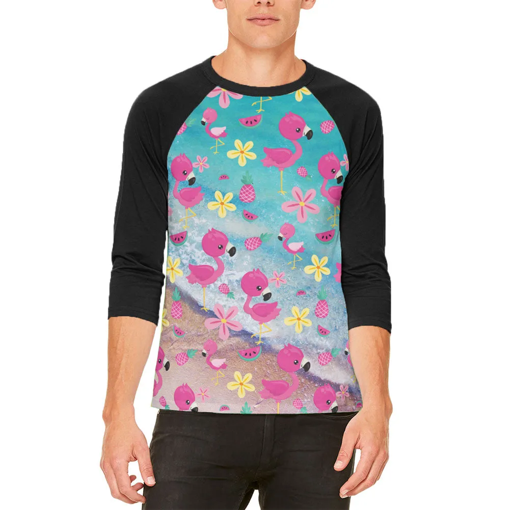 Summer Tropical Beach Flamingos Mens Raglan T Shirt sold by Old Glory