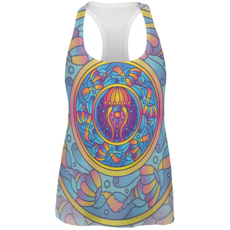 Mandala Trippy Stained Glass Jellyfish All Over Womens Work Out Tank Top sold by Old Glory