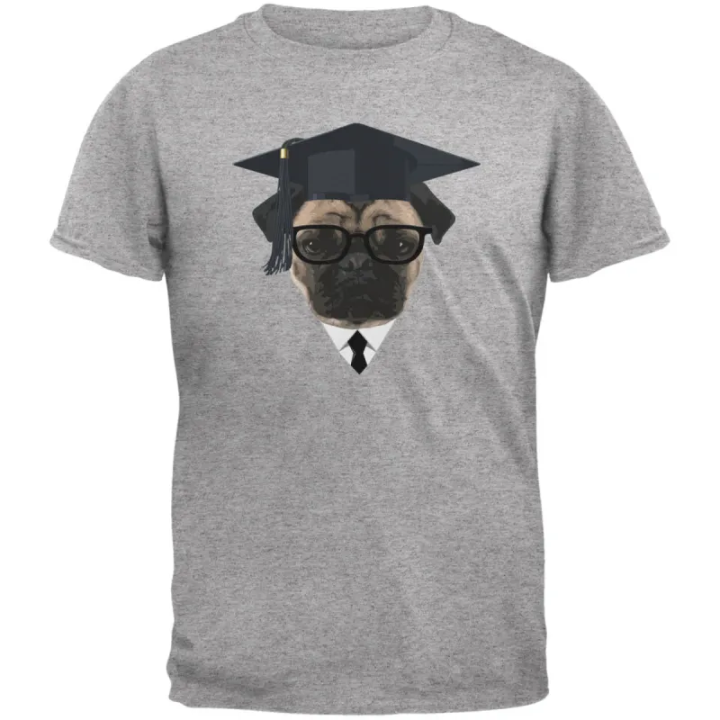 Graduation - Graduate Pug Funny Heather Grey Adult T-Shirt sold by Old Glory
