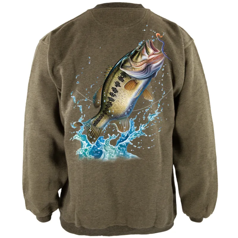 Bass Leaping in Action Henley Mens Pullover Sweatshirt sold by Old Glory