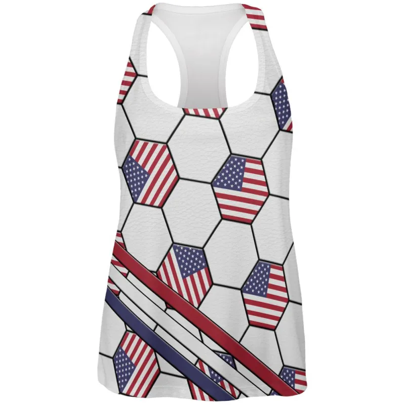 4th of July USA World Cup Soccer Ball All Over Womens Work Out Tank Top sold by Old Glory