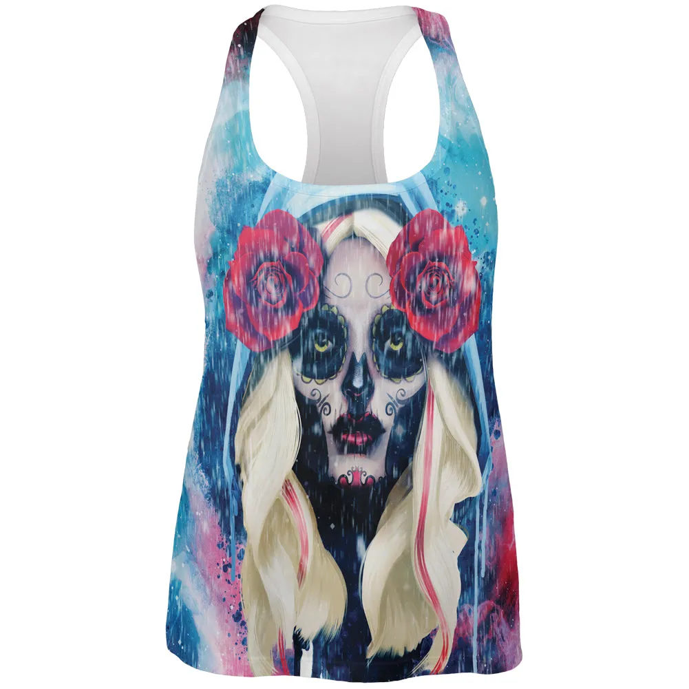 Halloween Day of the Dead Sugar Skull Girl Rain All Over Womens Work Out Tank Top sold by Old Glory