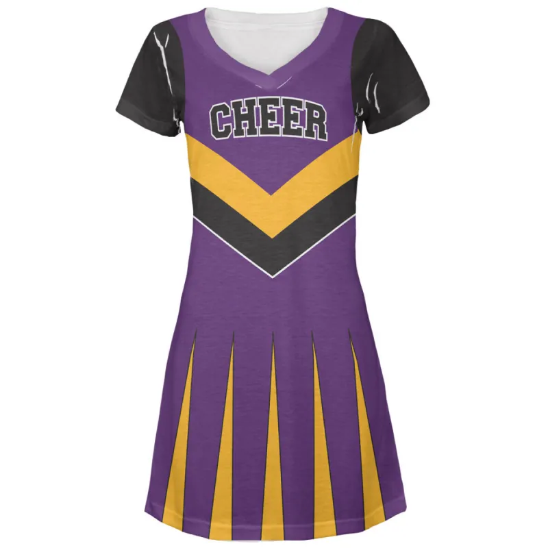 Halloween Cheerleader Costume Royal Purple & Gold Juniors V-Neck Beach Cover-Up Dress sold by Old Glory