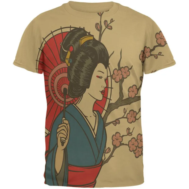 Geisha Blossom All Over Tan Adult T-Shirt sold by Old Glory